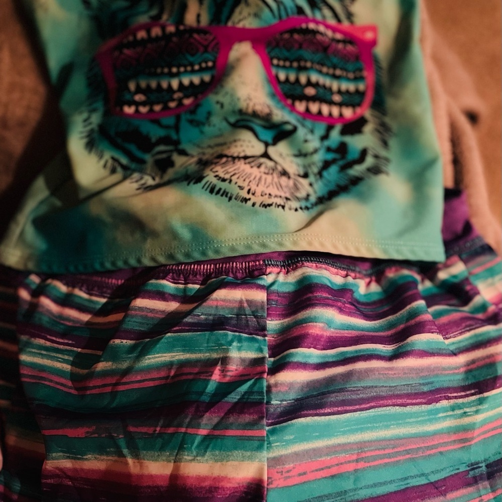 Girls Op Driworks swim short suit set- top size 10/12 bottom 14/16